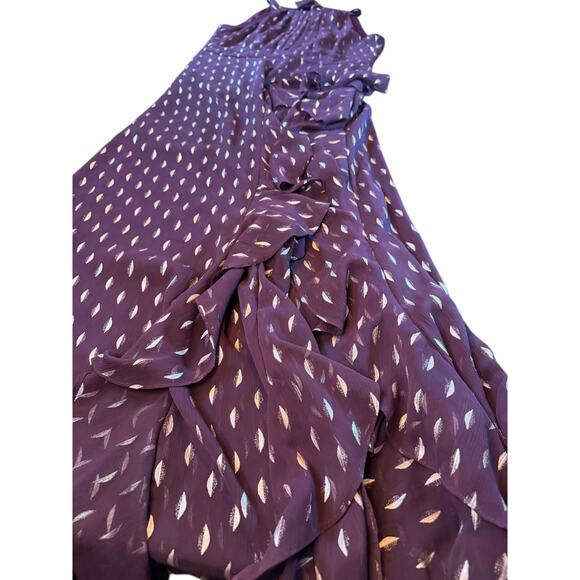 Betsy & Adam Burgundy Chiffon Foil Gown - Size 16 - Picture 11 of 16